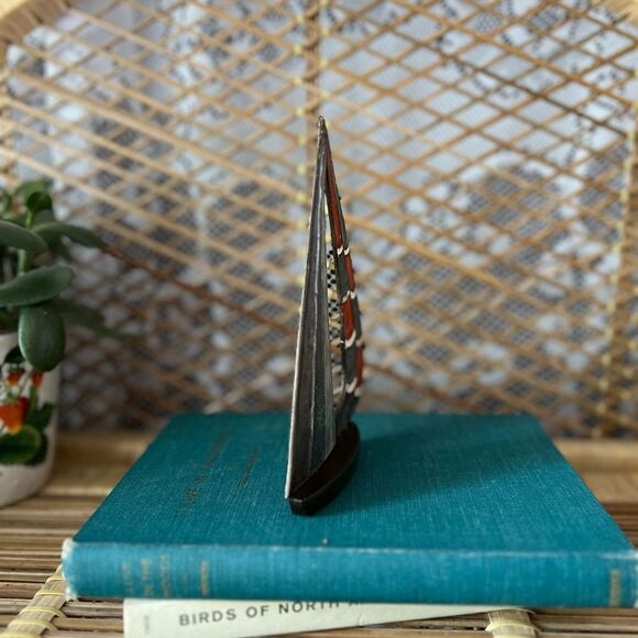 Vintage Penco Enamelled Brass Sailboat Figurine Paperweight Home Decor - Picture 5 of 7
